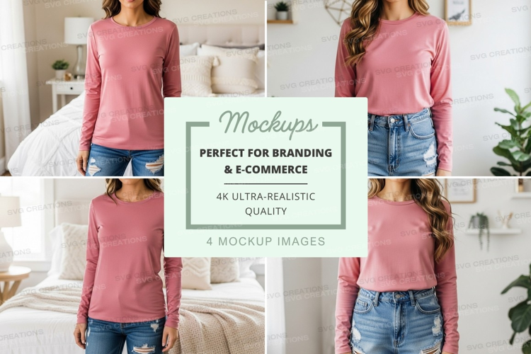 Long sleeve t-shirt mockup in pink