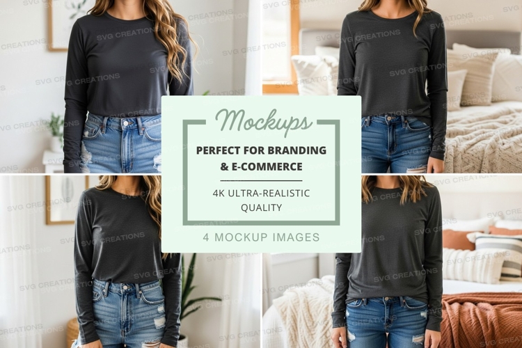 Long sleeve t-shirt mockup - black, crew neck, oversized fit