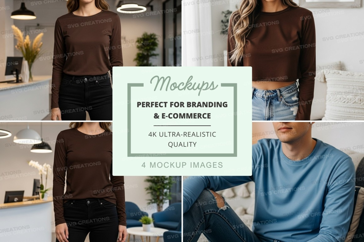 Long sleeve t-shirt mockup in brown and blue