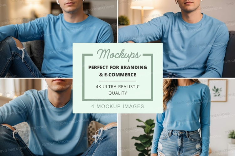 Light blue long sleeve t-shirt mockup