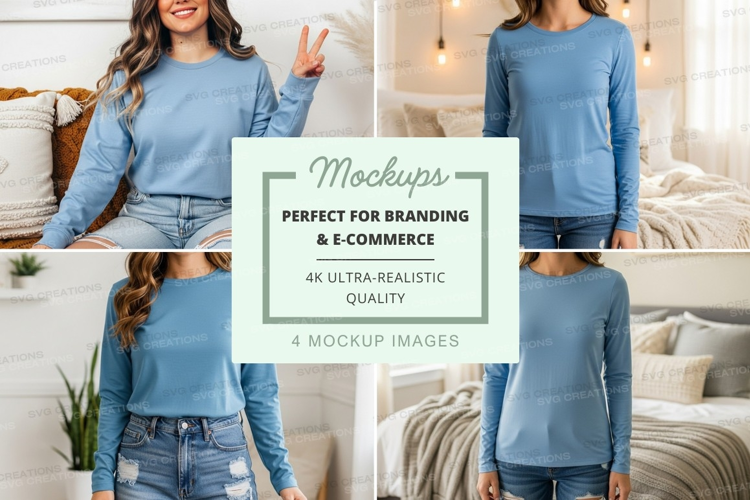 Long sleeve t-shirt mockup in light blue