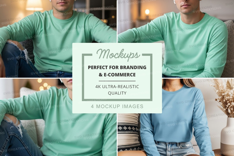 Green long sleeve t-shirt mockup with models