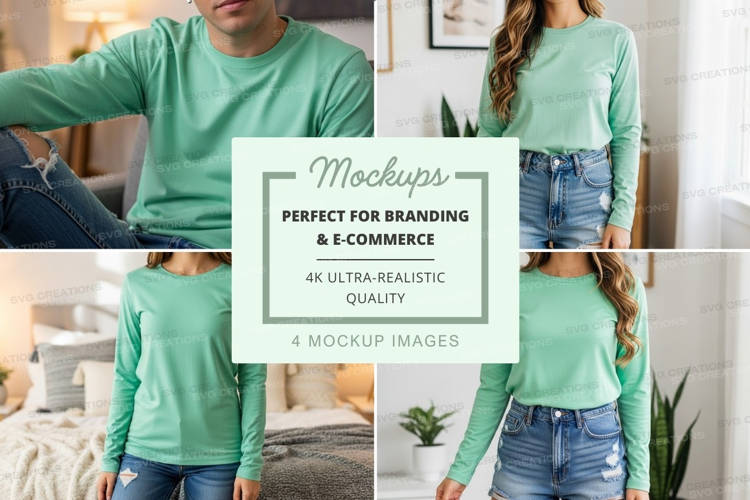 Long sleeve t-shirt mockup in mint green