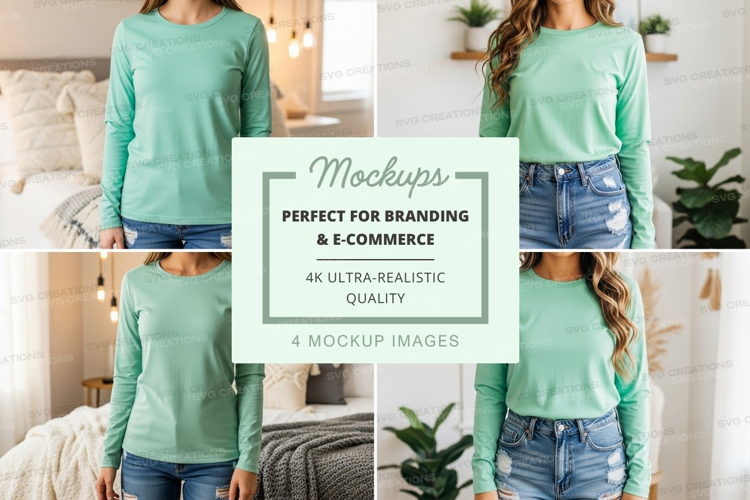 Long sleeve t-shirt mockup in mint green