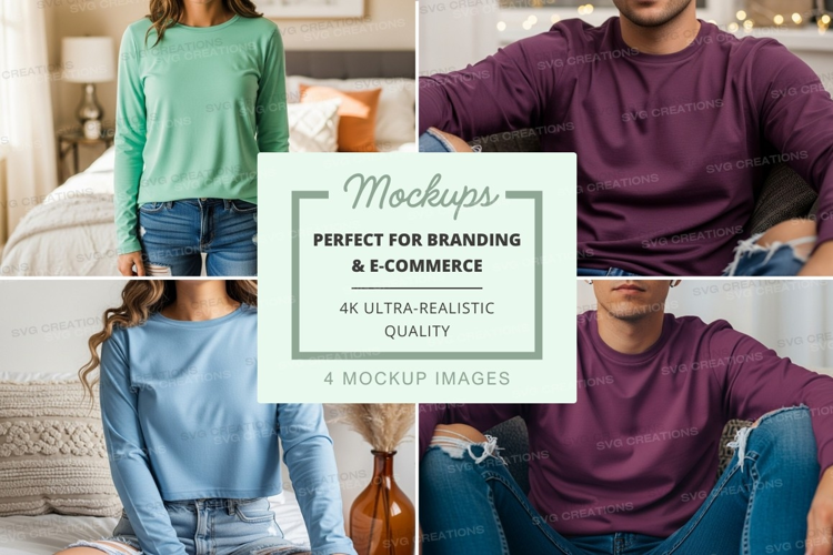 T-shirt mockup with models wearing long sleeve t-shirts