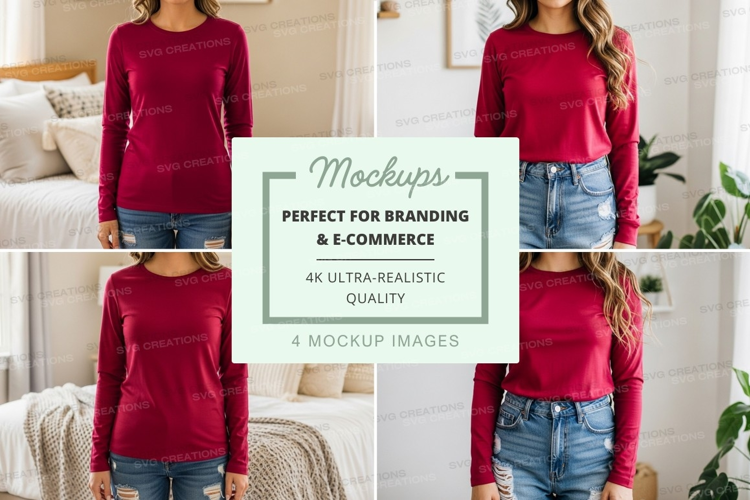 Long sleeve t-shirt mockup in red