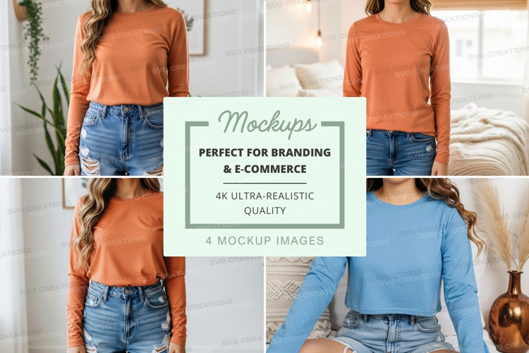 Long sleeve t-shirt mockup with model