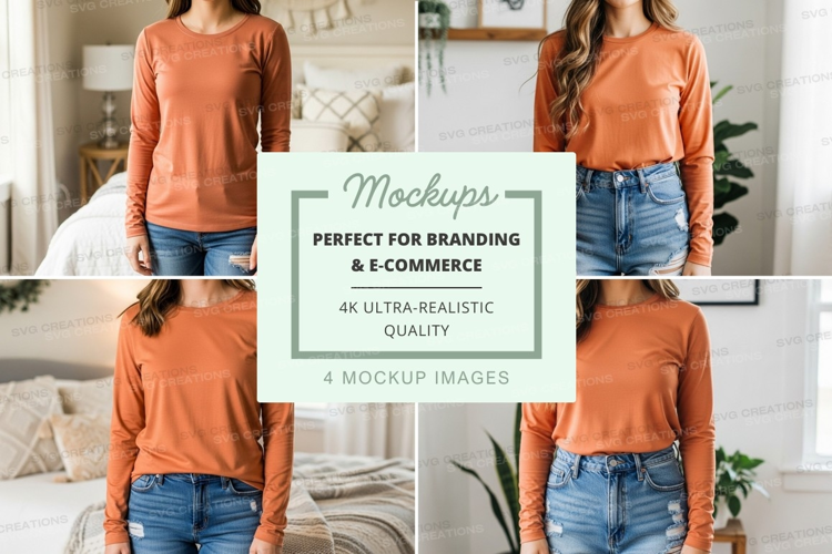 Long sleeve t-shirt mockup in burnt orange