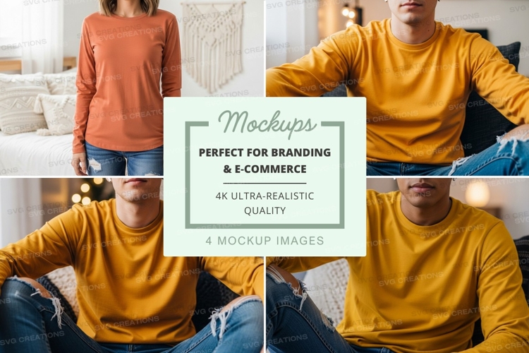 Long sleeve t-shirt mockup with models