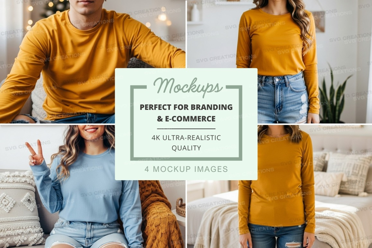 Long sleeve t-shirt mockup in yellow and blue