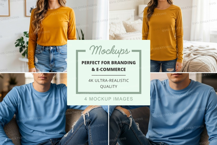 Long sleeve t-shirt mockup with two models