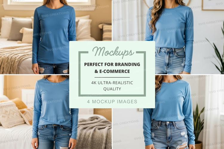 Long sleeve t-shirt mockup in blue