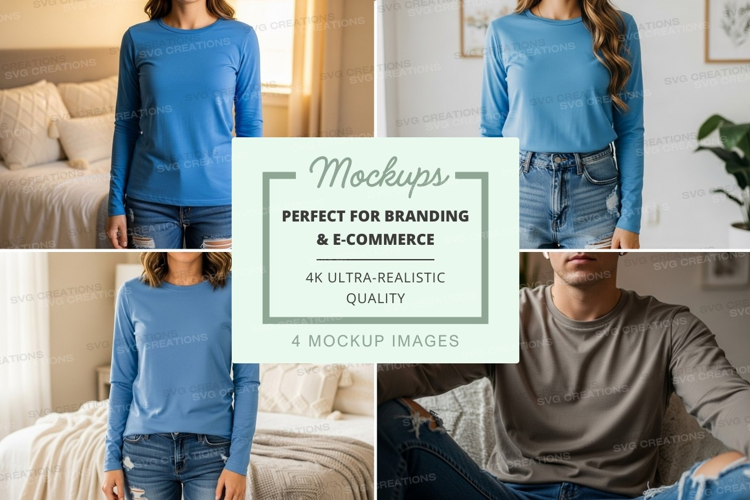 Long sleeve t-shirt mockup in blue and gray