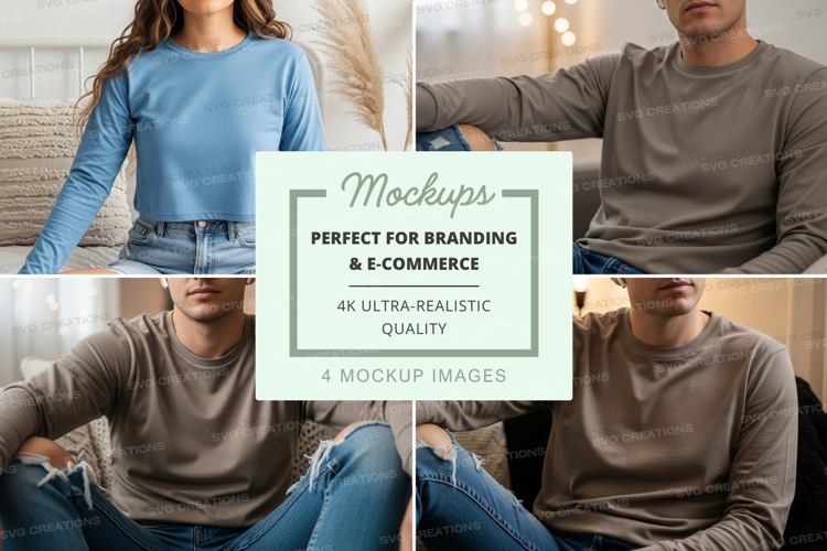 Long sleeve t-shirt mockup with models