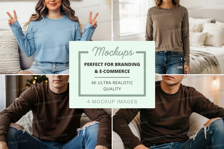 T-shirt mockup collage featuring light blue and brown t-shir