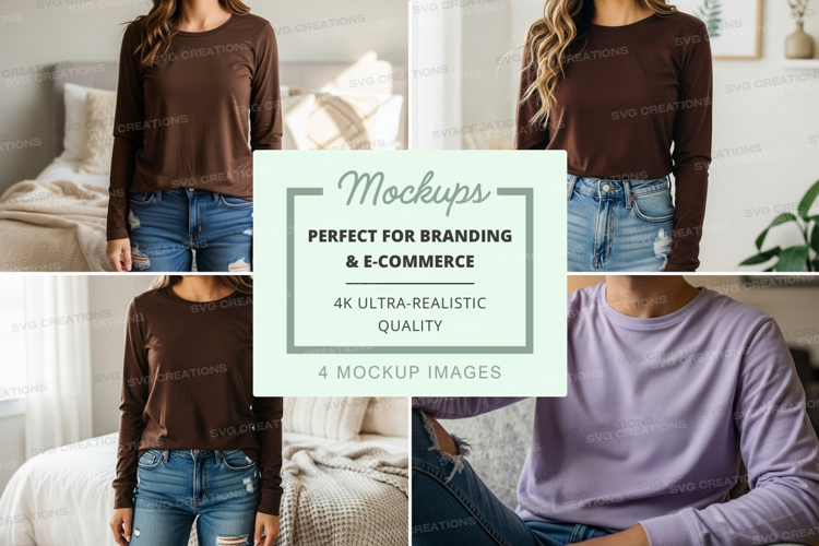 Long sleeve t-shirt mockup in brown and purple