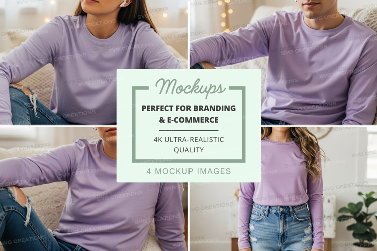 Lavender long sleeve t-shirt mockup on models