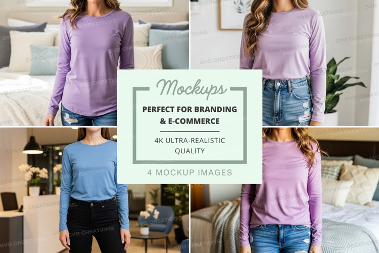 Long sleeve t-shirt mockup in lavender and blue