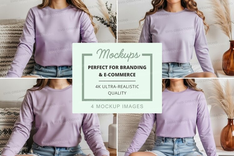 Lilac long sleeve crew neck t-shirt mockup example image 1