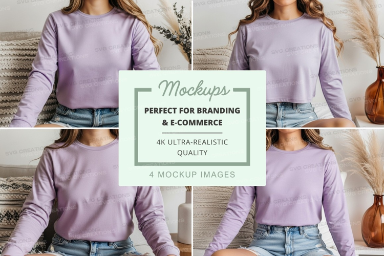Lilac long sleeve crew neck t-shirt mockup