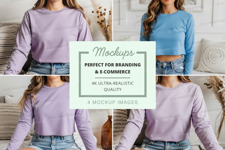 Long sleeve t-shirt mockup in lavender and blue