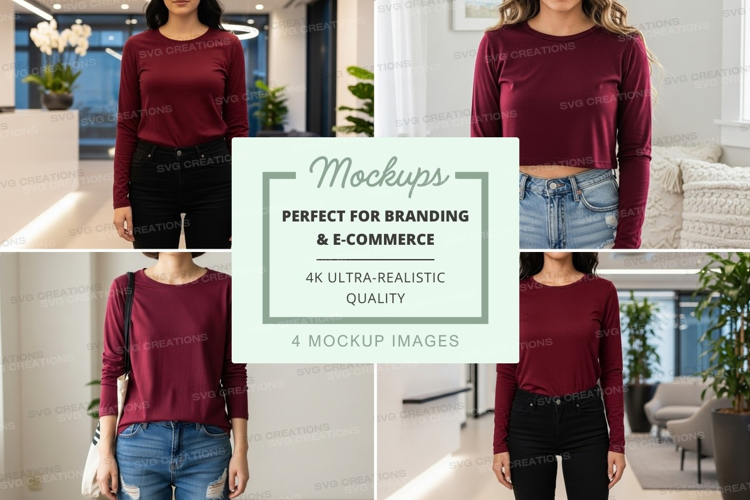 Mockup collage of women wearing long sleeve t-shirts