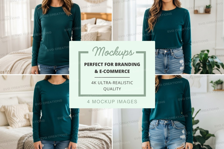 Long sleeve t-shirt mockup in dark green