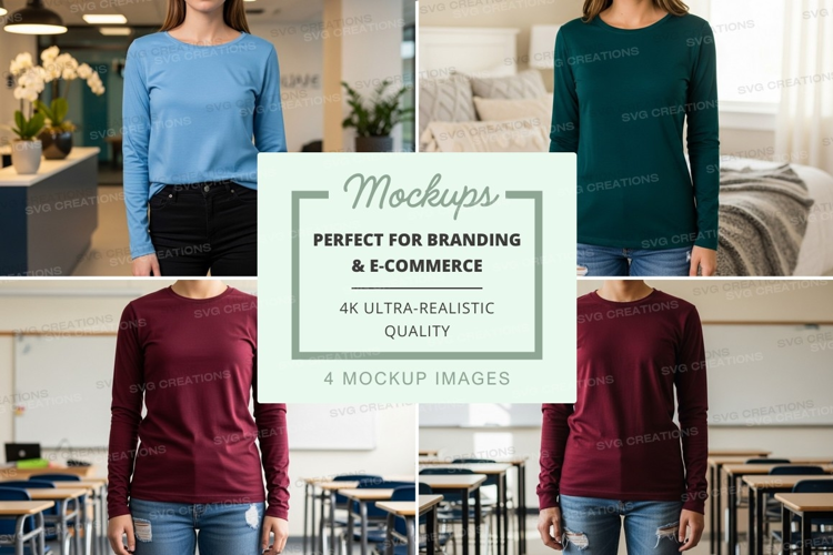 Long sleeve t-shirt mockup featuring multiple colors