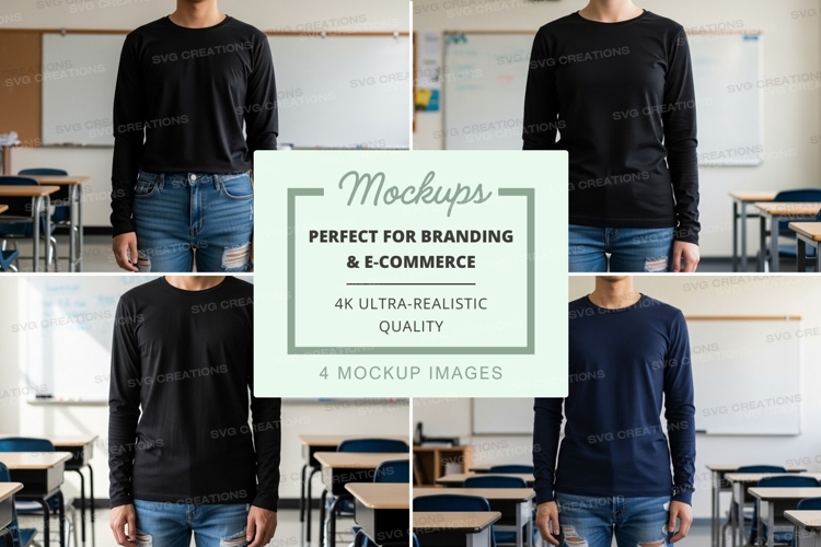 Long sleeve t-shirt mockup in classroom setting