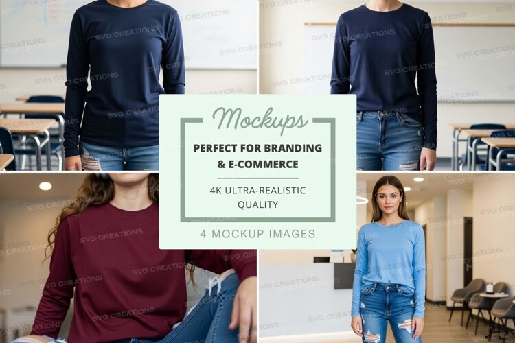Long sleeve t-shirt mockup in classroom setting example image 1