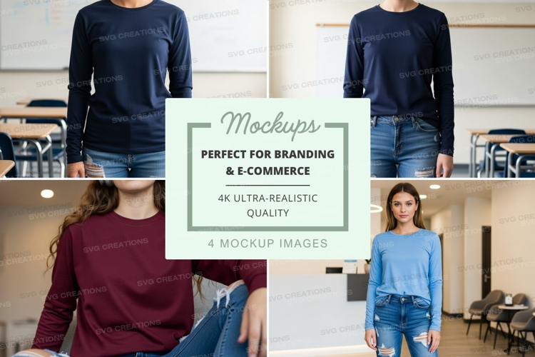 Long sleeve t-shirt mockup in classroom setting
