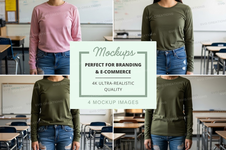 Long sleeve t-shirt mockup in classroom setting