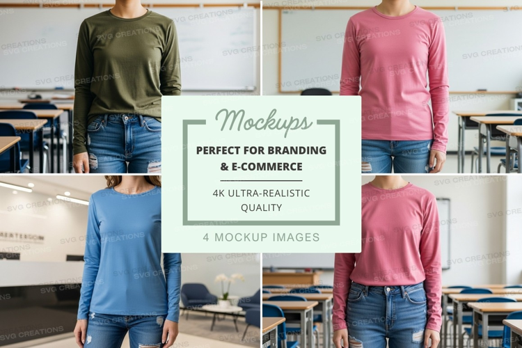 Long sleeve t-shirt mockup in classroom setting