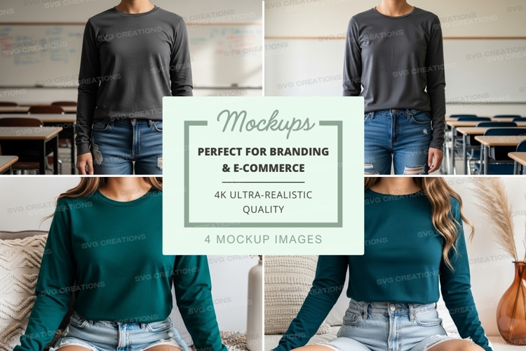 Long sleeve t-shirt mockup with models