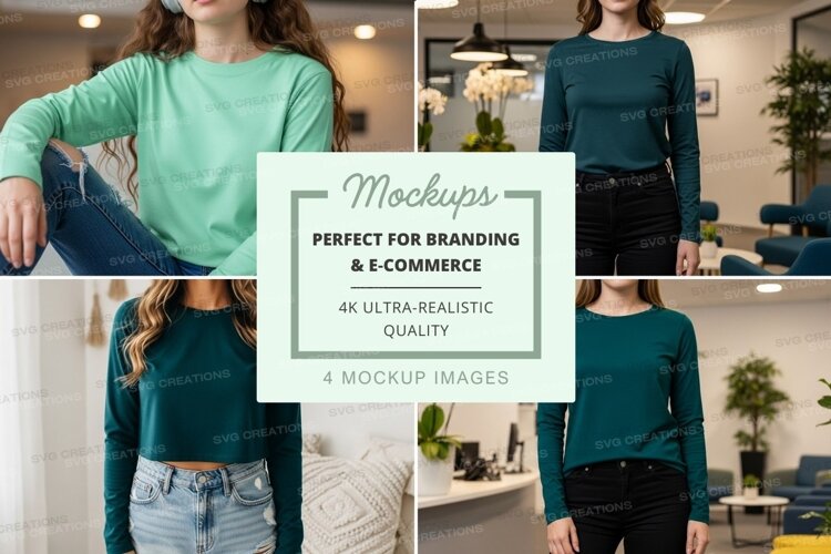 Long sleeve t-shirt mockup in green and teal example image 1