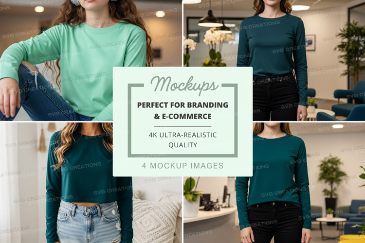 Long sleeve t-shirt mockup in green and teal