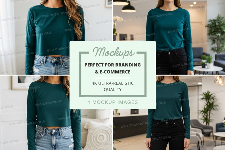 Teal long sleeve crew neck t-shirt mockup