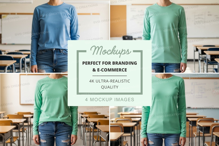 Long sleeve t-shirt mockup in classroom setting