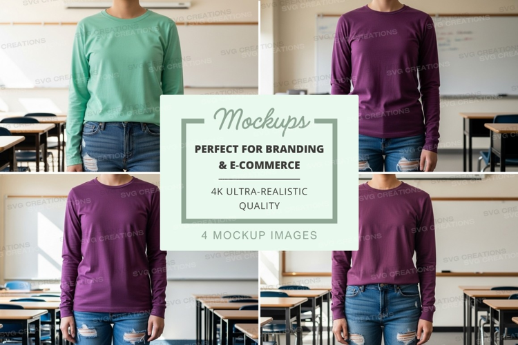 Long sleeve t-shirt mockup in classroom setting