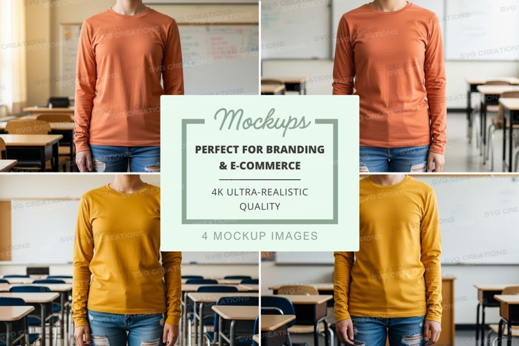 Long sleeve t-shirt mockup in classroom setting