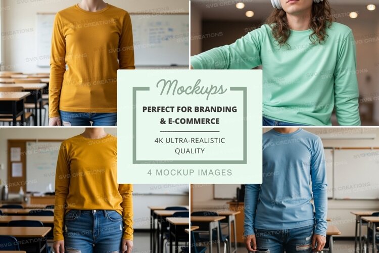 Long sleeve t-shirt mockup in classroom setting example image 1