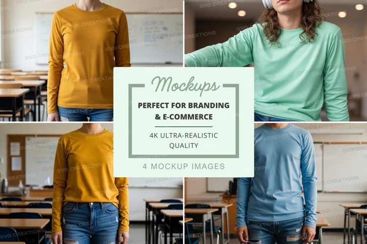 Long sleeve t-shirt mockup in classroom setting