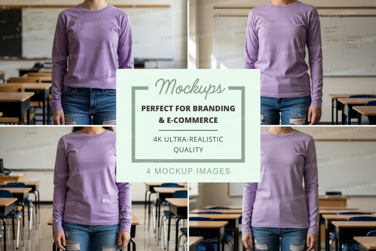 Long sleeve t-shirt mockup in classroom setting