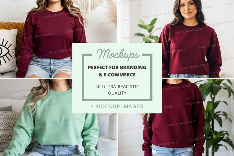 Long sleeve t-shirt mockup in burgundy and mint green example image 1