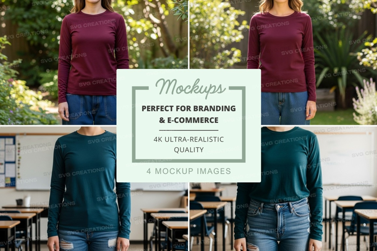 Long sleeve t-shirt mockup featuring two models in different
