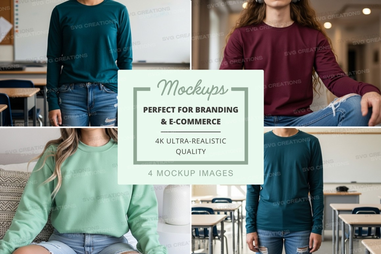 Long sleeve t-shirt mockup in multiple colors