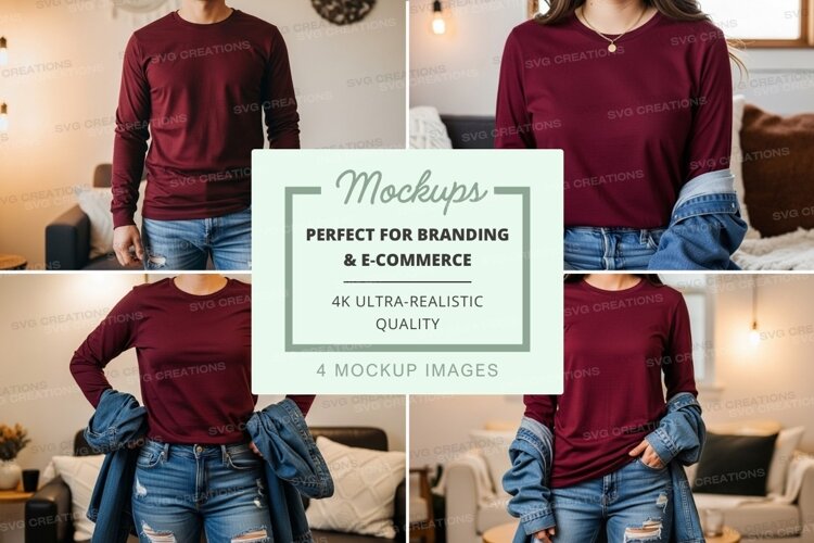 Long sleeve crew neck t-shirt mockup in dark green example image 1
