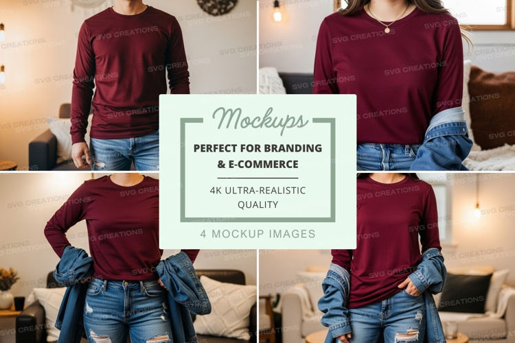 Long sleeve crew neck t-shirt mockup in dark green