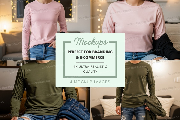 Long sleeve t-shirt mockup in pink and green