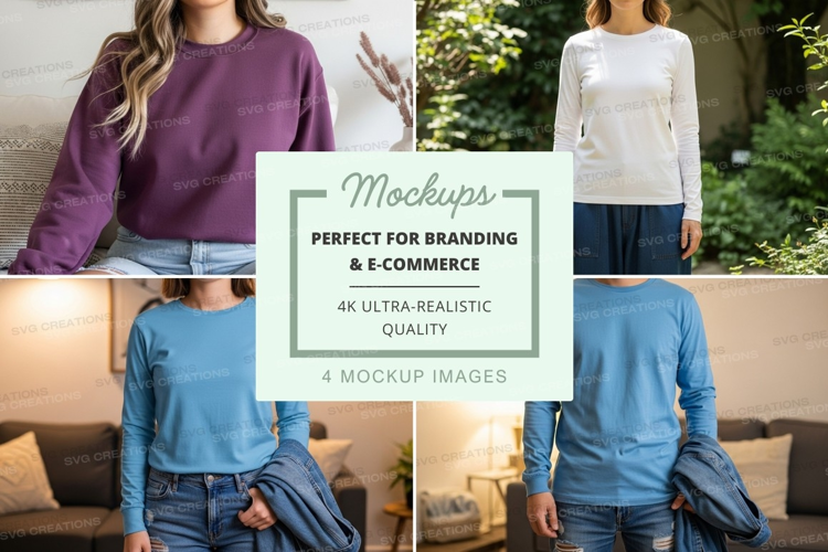 Long sleeve t-shirt mockup in purple and blue